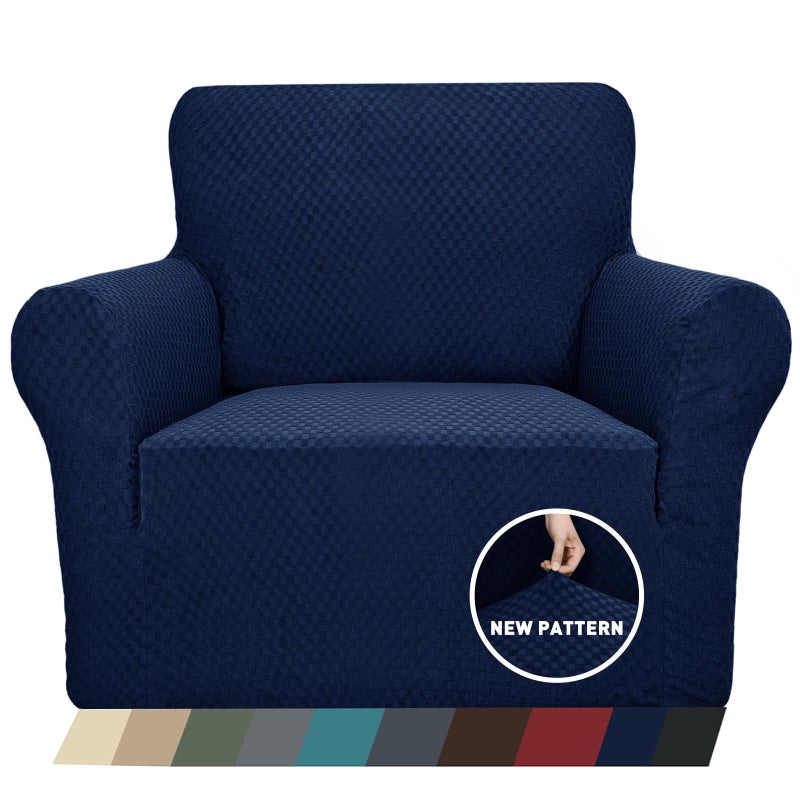 ZNSAYOTX 1 Piece Jacquard Chair Slipcovers for Living Room High Stretch Chair Covers with Arms Anti Slip Pets Friendly Couch Sofa Armchair Cover Furniture Protector (Chair, Navy Blue) - Image 1